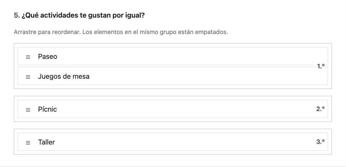 Pregunta de ranking con empates