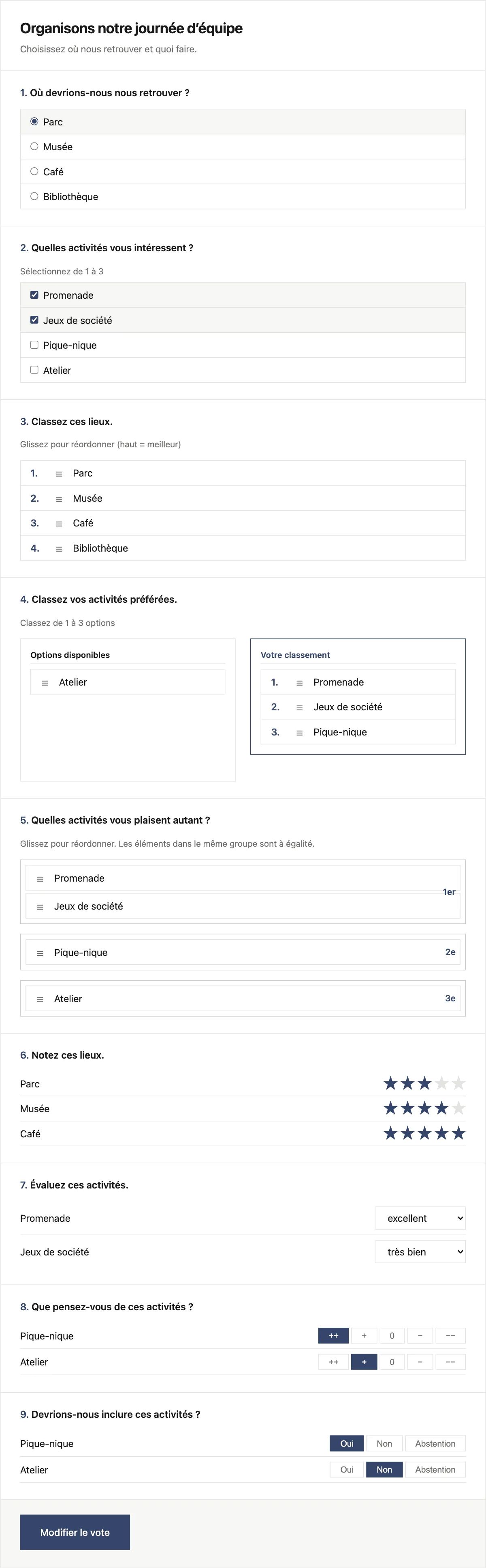Interface de vote
