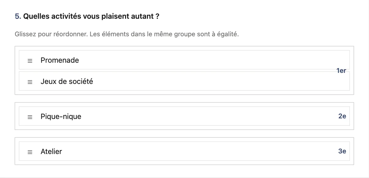 Question de classement avec ex æquo