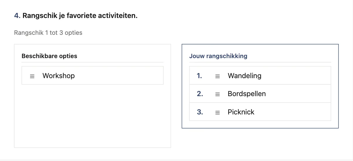 Vraag met gedeeltelijke rangschikking