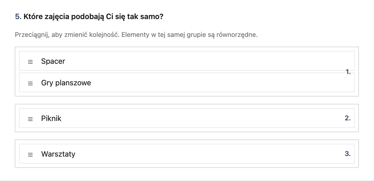 Pytanie z rankingiem z remisami