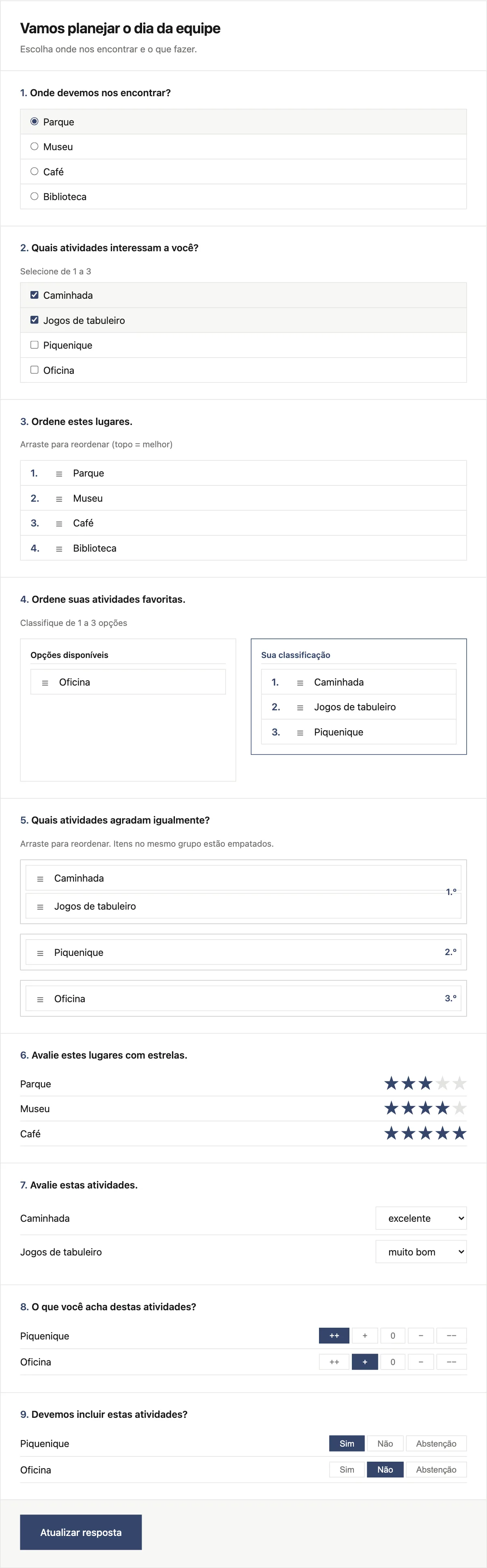 Interface da votação